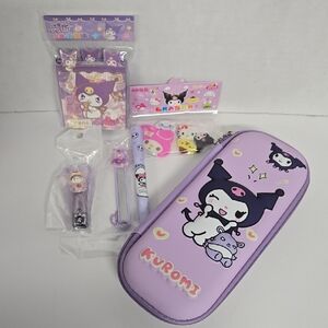 Kuromi Set of Kids Pencil Case, Stationery, and Nail Clipper & File Set (6) NIB